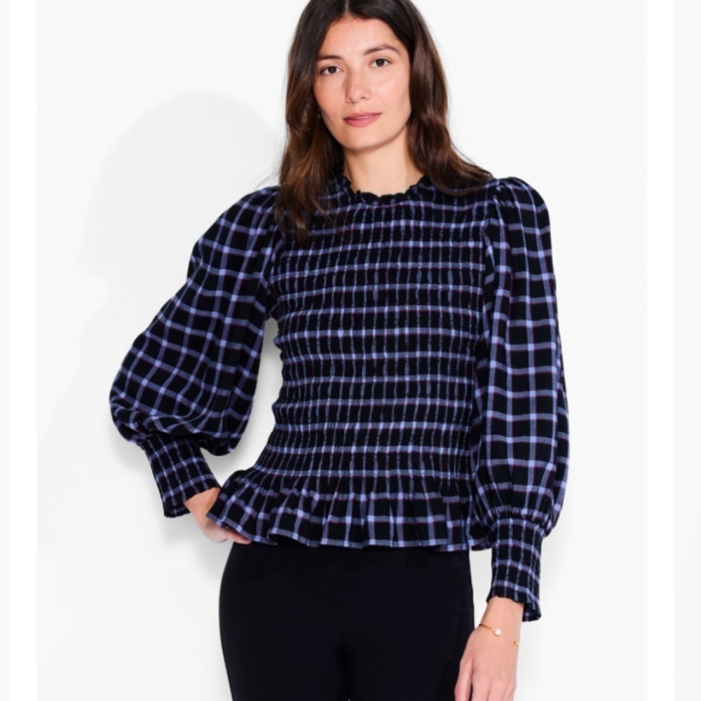 NIC+ZOE Twilight Plaid Smocked Top Sz M - Picture 1 of 8
